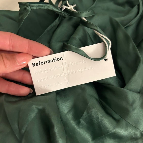 NWT reformation davina green silk long sleeve midi open back dress! - Picture 5 of 7